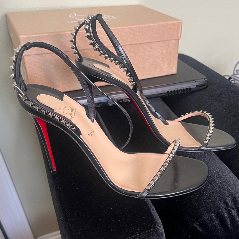 Christian Louboutin Black and Silver Spiked Heels
